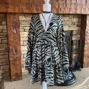 NWOT animal print long sleeve ruffle dress